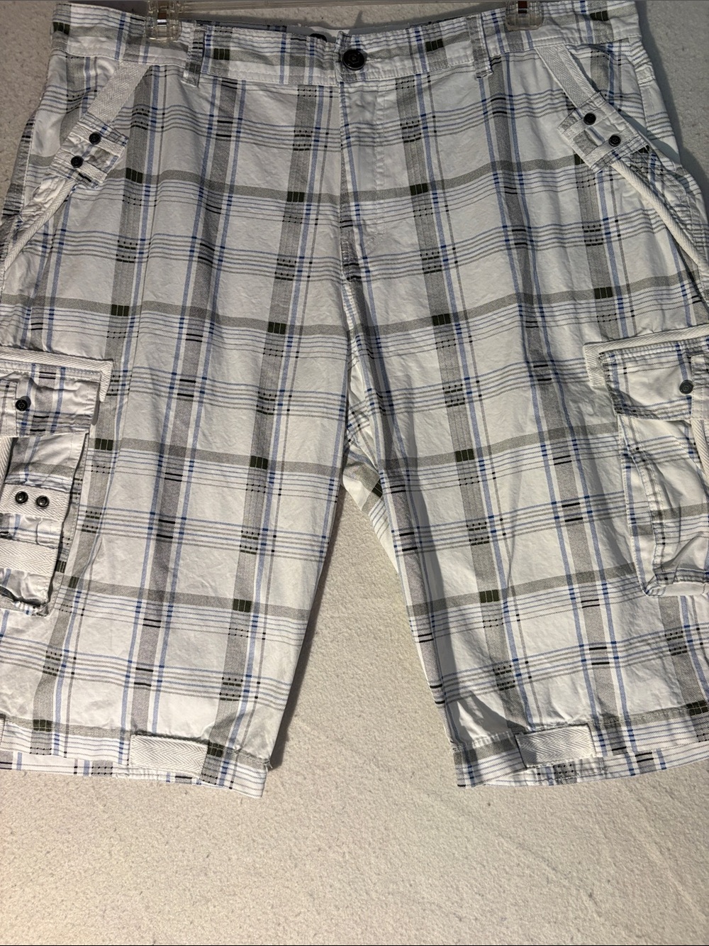 TWOC Plaid Cargo Shorts Mens 38 Y2K Skater Streetwear Utility Grunge